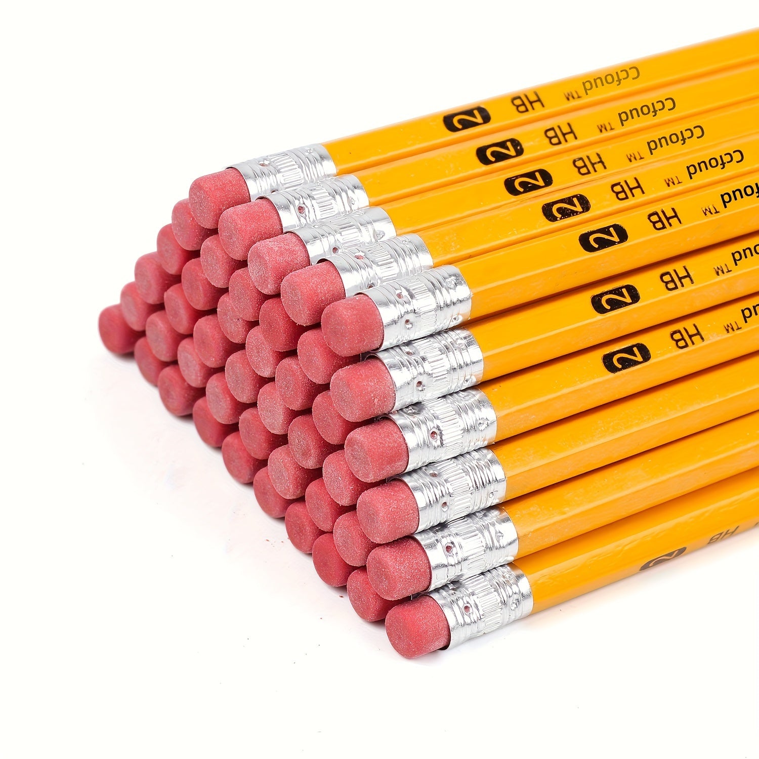 HB Hexagon Wooden Pencils With Red Color Eraser, 12pcs/24pcs Pencils With Eraser Head, HB Pencils For Writing, Drawing And Sketching, Yellow Wooden Pencils For Office
